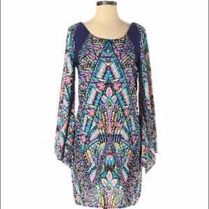 🌺 Pink Owl Boho Print Long Sleeve Shift Mini Dress Size S